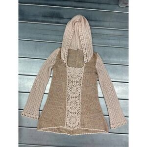 Free People Merci Crochet Tunic Sweater Womens Small Sand Boho Hoodie Wool Blend